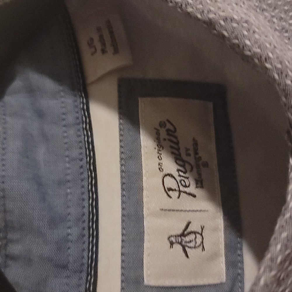 Men's Original Penguin large blue/white long sleeve button-down - Picture 2 of 3